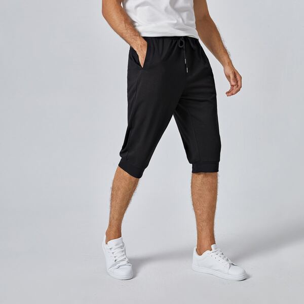 

Men Drawstring Waist Shorts, Black