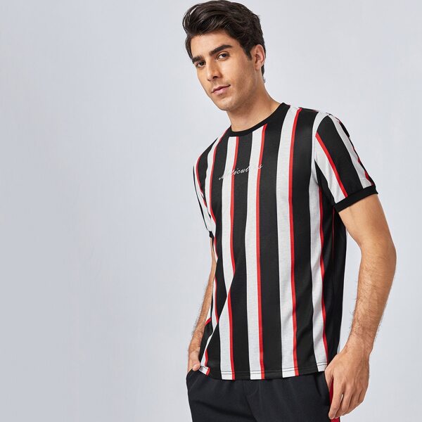 

Men Letter Embroidery Striped Top, Multicolor