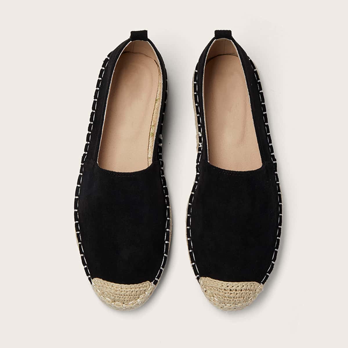 

Cap Toe Suede Espadrille Flats, Black