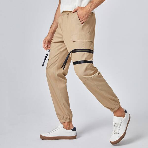 

Men Zipper Pocket Cargo Pants, Khaki
