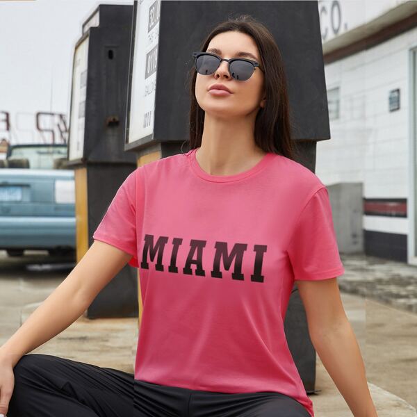 

Letter Graphic Round Neck Tee, Watermelon pink