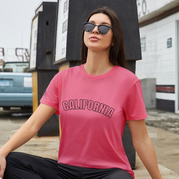 

Letter Graphic Crew Neck Tee, Pink