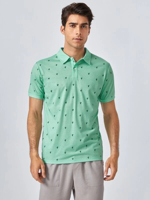 SHEIN Men Allover Cactus Print Polo 