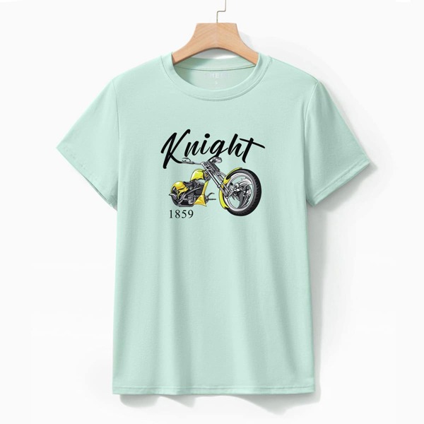 

Motorcycle And Letter Graphic Tee, Mint green