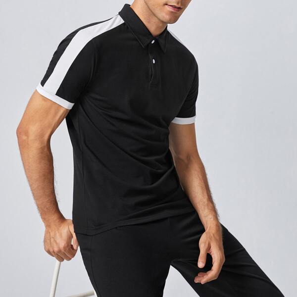 

Men Contrast Sideseam Polo Shirt, Black