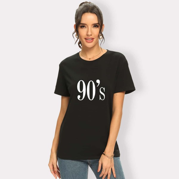 

Letter Graphic Round Neck Tee, Black