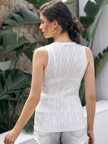 Round Neck Rib-knit Top - White - View 2