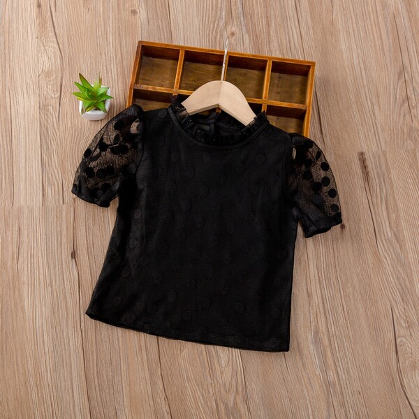 

Toddler Girls Stand Collar Puff Sleeve Blouse, Black