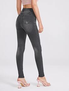 Jeans ajustados con cremallera - Gris - Ver 2