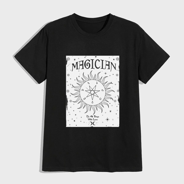 

Men Letter And Graphic Print Tee, Black