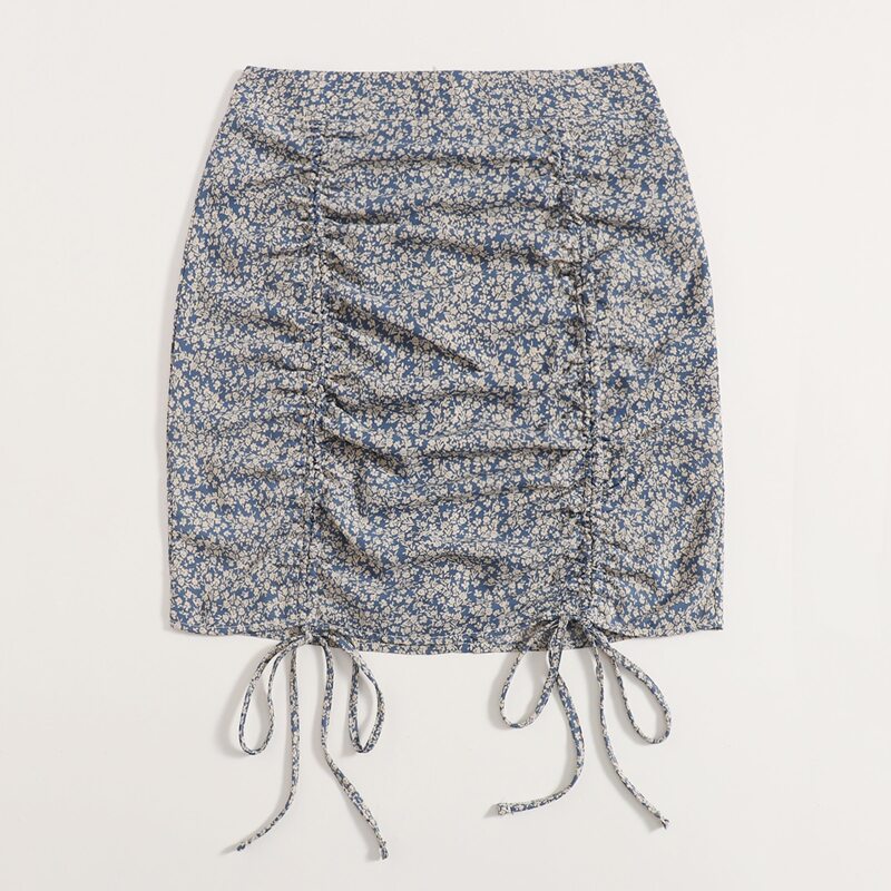 

Ditsy Floral Drawstring Skirt, Blue and white