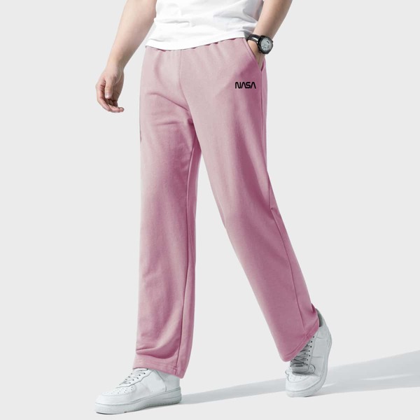 

Men Letter Graphic Sweatpants, Baby pink