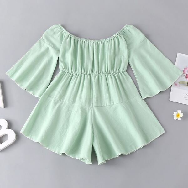 

Toddler Girls Solid Wide Leg Bardot Romper, Mint green