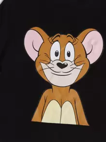 TOM & JERRY X SHEIN X TOM & JERRY卡通圖案上衣和條紋褲子睡衣套裝