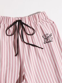 TOM & JERRY X SHEIN X TOM & JERRY卡通圖案上衣和條紋褲子睡衣套裝