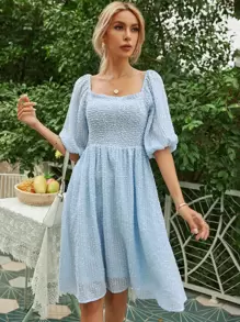 Square Neck Shirred Flowy Dress | SHEIN EUR