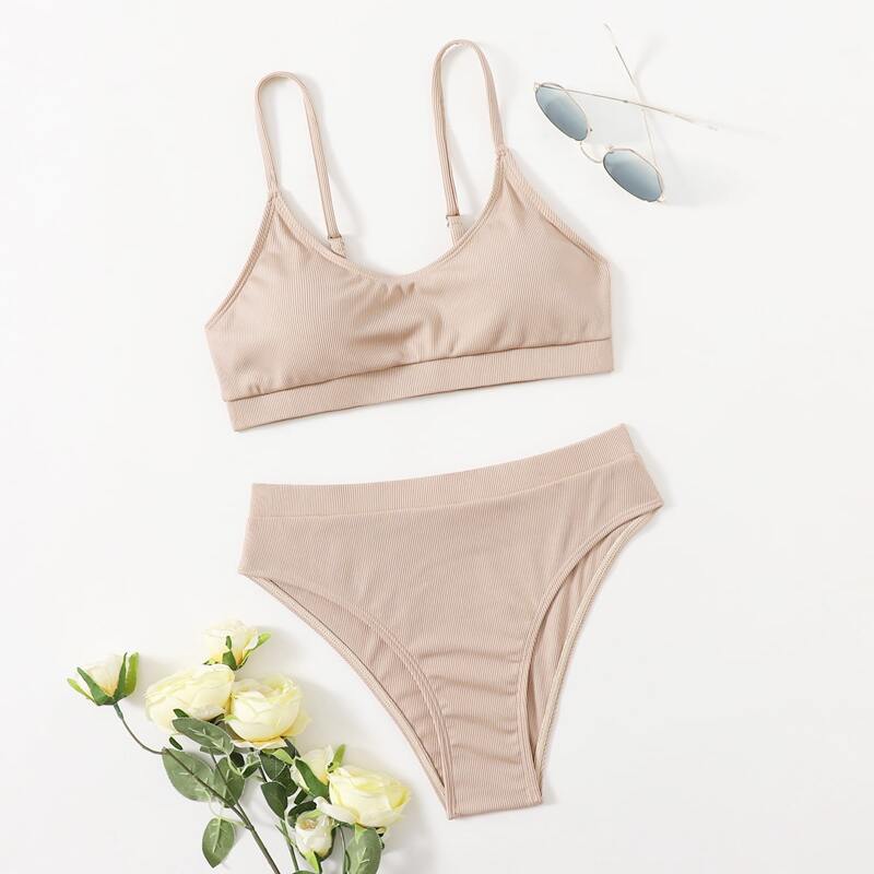 

Solid Rib Bikini Swimsuit, Khaki