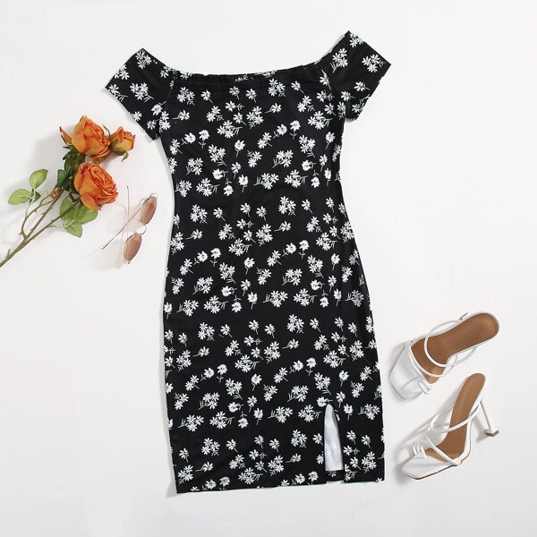 

Floral Print Slit Hem Dress, Multicolor