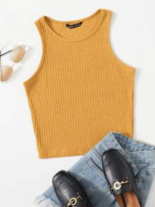 Muchica Solid Rib-knit Tank Top - Mustard Yellow - View 1