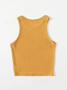 Muchica Solid Rib-knit Tank Top - Mustard Yellow - View 2