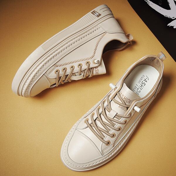 

Men Lace-up Front Low Top Skate Shoes, Beige