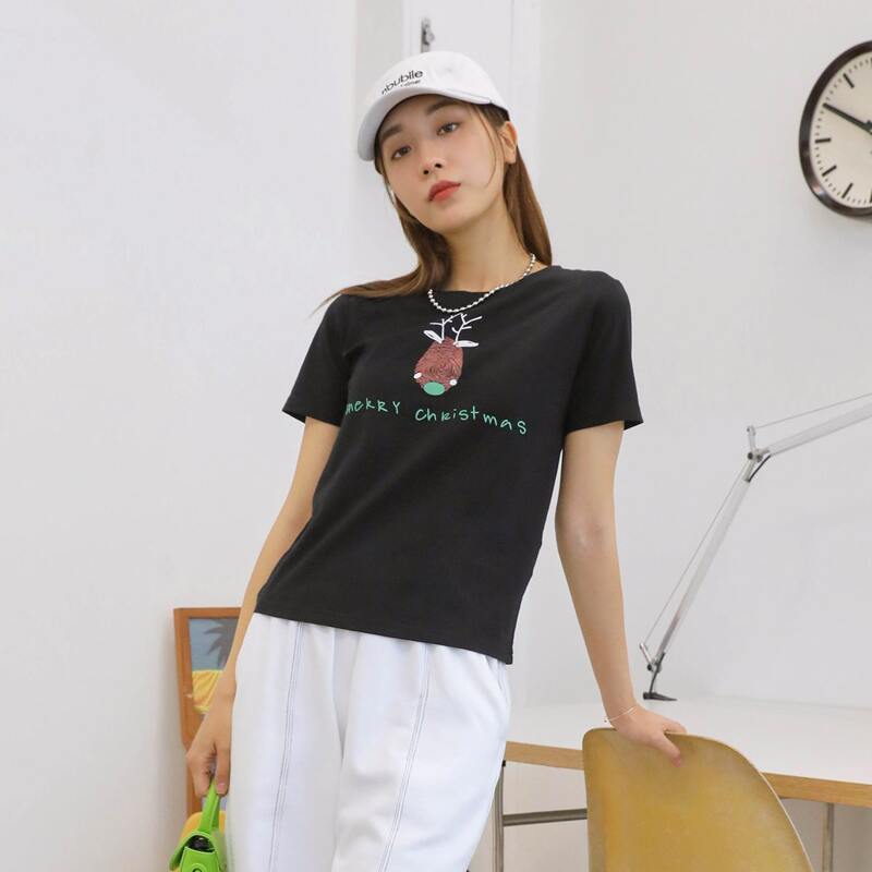 

Cartoon & Slogan Graphic tee, Black
