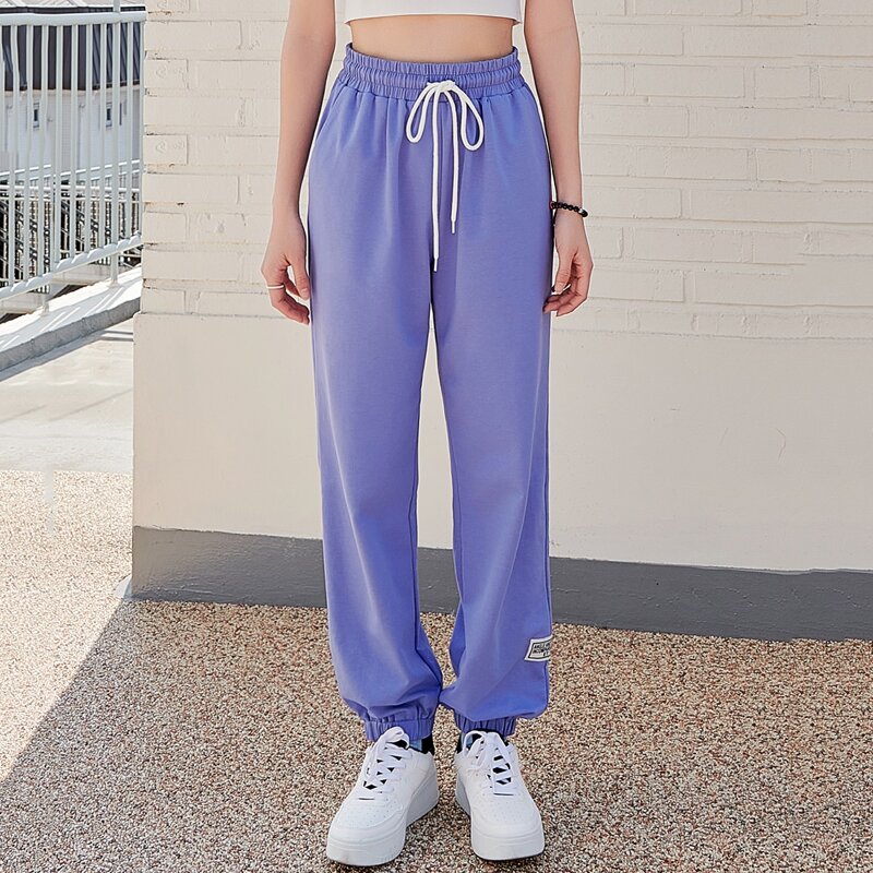 

Letter Patched Drawstring Sweatpants, Violet purple