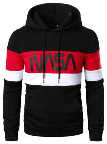 Manfinity Homme Męska bluza z kapturem i kieszenią z nadrukiem w bloki kolorów i długim rękawem, dla przyjaciół, męża, chłopaka, na jesień