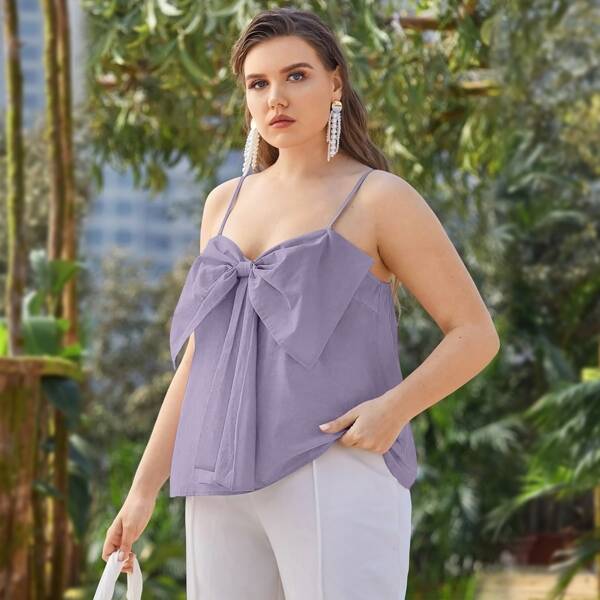 

Plus Solid Big Bow Front Cami Top, Purple