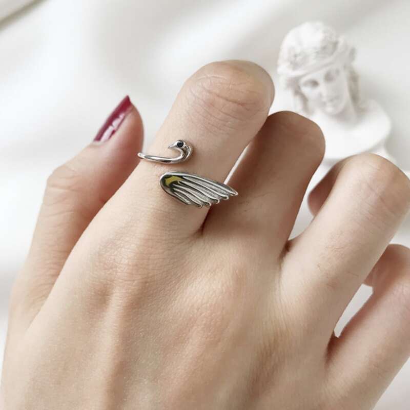 

1pc Swan Design Ring, Silver