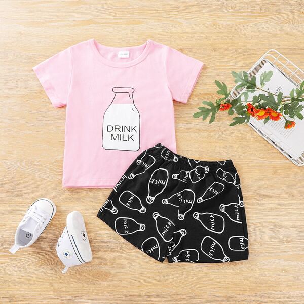 

Baby Boy Letter And Graphic Print Tee & Shorts, Multicolor