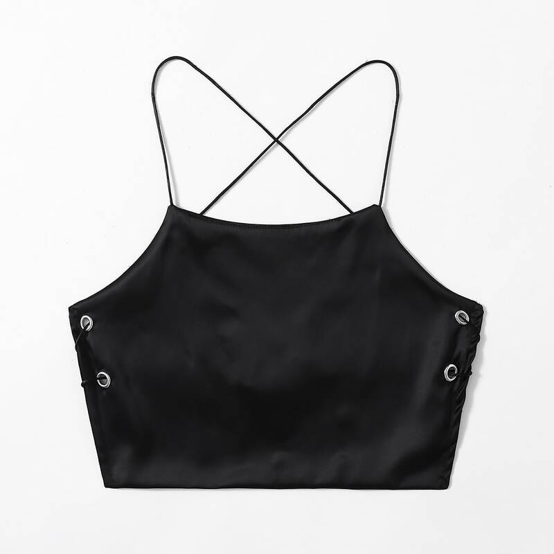 

Grommet Eyelet Lace Up Cami, Black