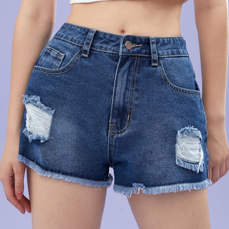 

Distressed Ripped Denim Shorts, Dark wash
