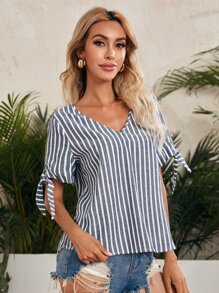 SHEIN Blusas Nudo A rayas Casual - Multicolor - Ver 4