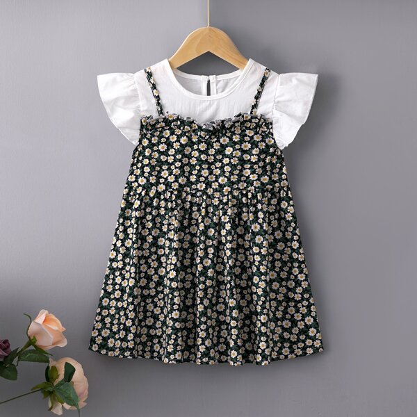 

Toddler Girls Ditsy Floral Print Ruffle 2 In 1 Dress, Multicolor