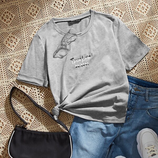 

Letter Graphic Short Sleeve Tee, Grey