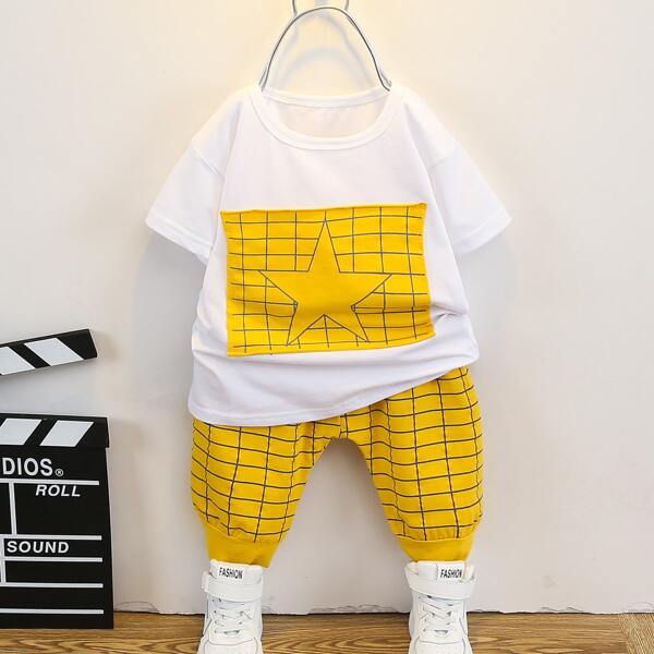 

Toddler Boys Star And Plaid Print Tee & Shorts, Multicolor