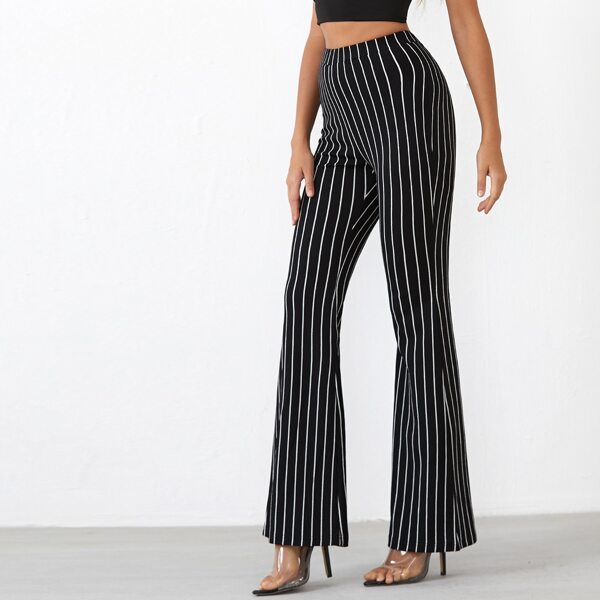 

Striped Flared Leg Pants, Black