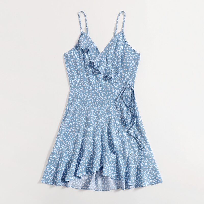 

Ditsy Floral Wrap Cami Dress, Blue