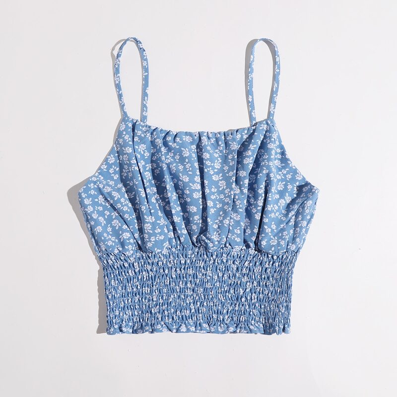

Ditsy Flower Shirred Crop Cami, Blue