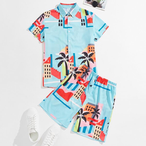 

Men Tropical Print Shirt & Shorts, Multicolor