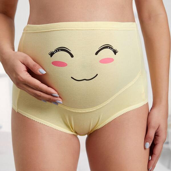 

Maternity Cartoon Expression Print Panty, Yellow