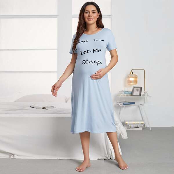 

Maternity Slogan And Eyelash Graphic Tee Dress, Baby blue
