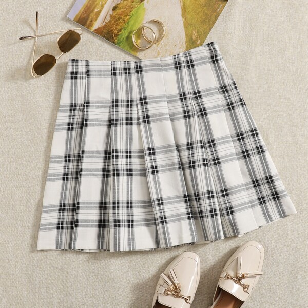 

Plaid Pleated Mini Skirt, Multicolor