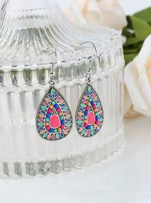 TopHanqi 1對復古風水彩色合金垂墜式女士耳環，適用於日常穿搭、工作、舞臺表演和街頭時尚配飾 - 彩色 - 查看 11