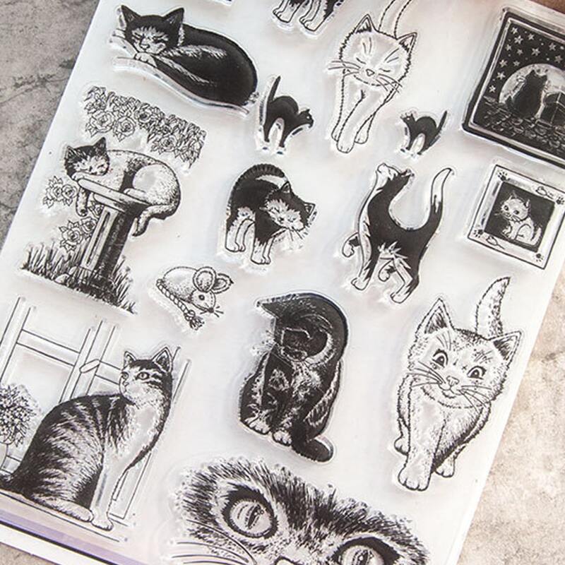 

1pc Cat Design Random Stamp, Black
