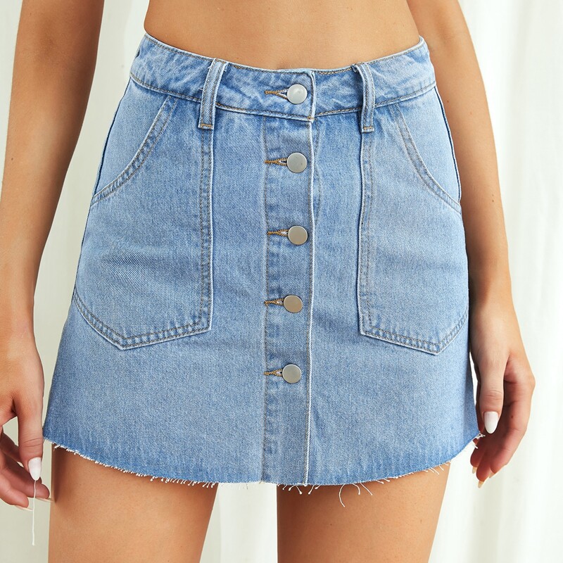 

Button Front Denim Skort, Light wash