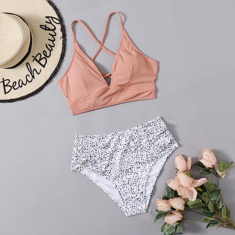 

Dalmatian Criss Cross Bikini Swimsuit, Black and white