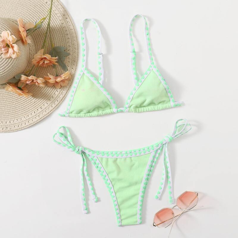 

Contrast Binding Bikini Swimsuit, Mint green