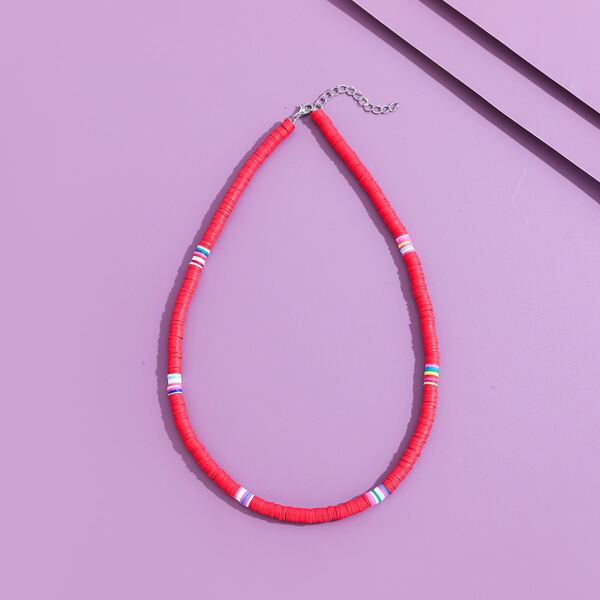 

Soft Clay Beaded Necklace, Red